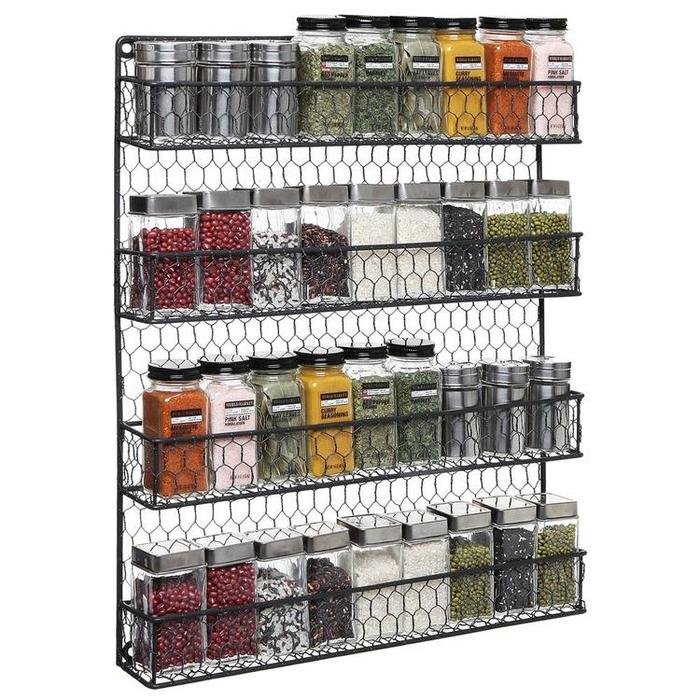 4-Tier Wall Mounted Rustic Chicken Wire Spice Rack Storage Organizer - MyGift Enterprise LLC