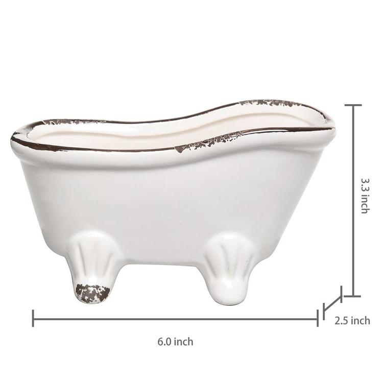 MyGift 6-Inch White Porcelain Petite French Country Style Claw Foot Bathtub Vintage Flower Pot Planter/Soap Dish