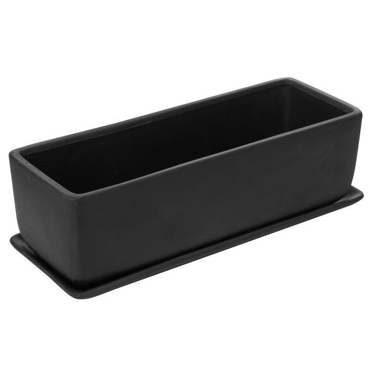 rectangular planter with saucer Rectangular Ceramic Succulent Planter with Saucer, Black 14 Inches