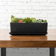 rectangular pots for succulents Rectangular Ceramic Succulent Planter with Saucer, Black 14 Inches
