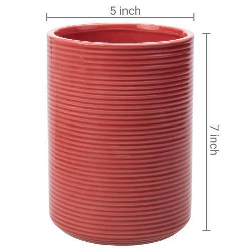Red Ribbed Ceramic Kitchen Utensil Holder - MyGift