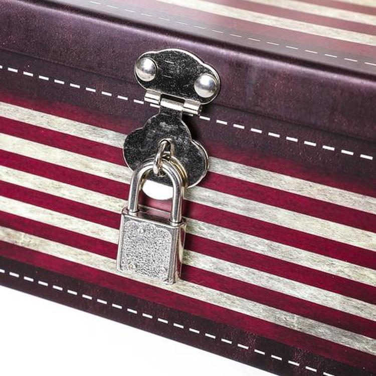 Retro Style American Flag Tin Storage Box with Padlock, Decorative Metal Organizer Case
