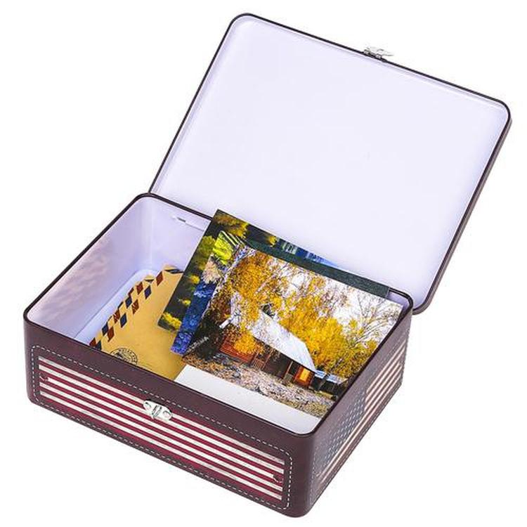 Retro Style American Flag Tin Storage Box with Padlock, Decorative Metal Organizer Case