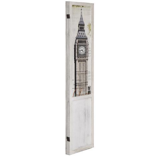 Room Divider with Whitewashed Wood and European Famous Landmarks - MyGift