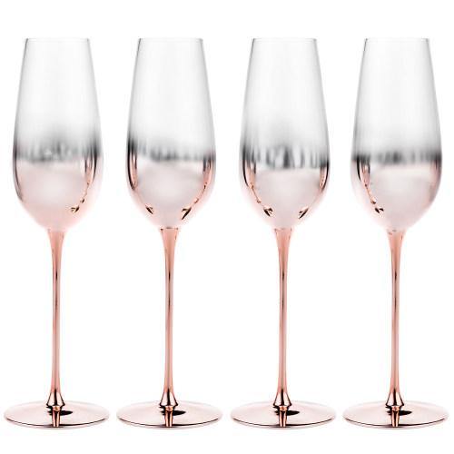 Rose Gold Champagne Flute Glasses, Set of 4