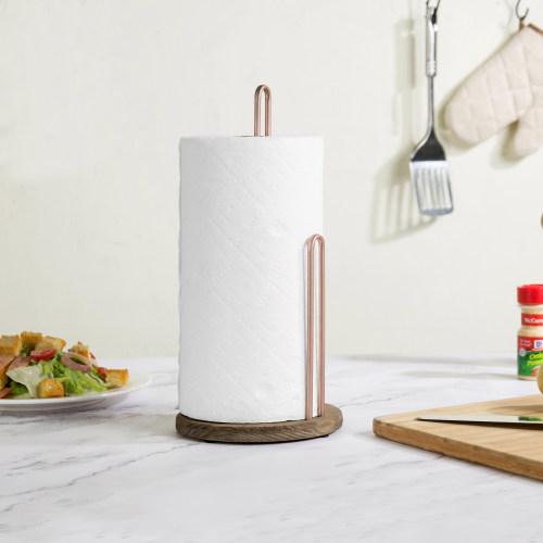 Rose Gold & Rustic Burnt Wood Paper Towel Holder
