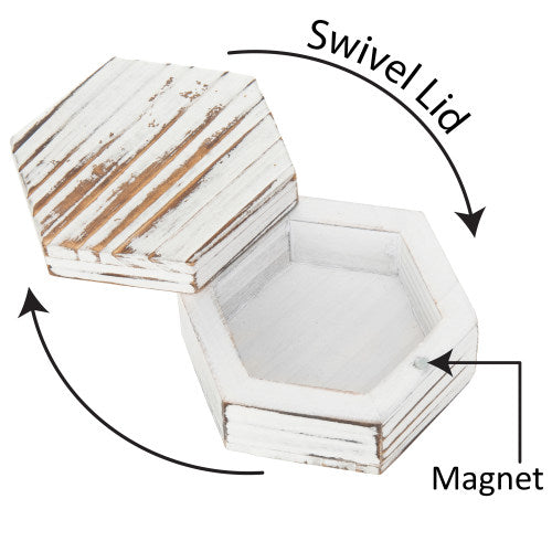 Hexagonal Antique Whitewash Wood Ring & Trinket Box-MyGift