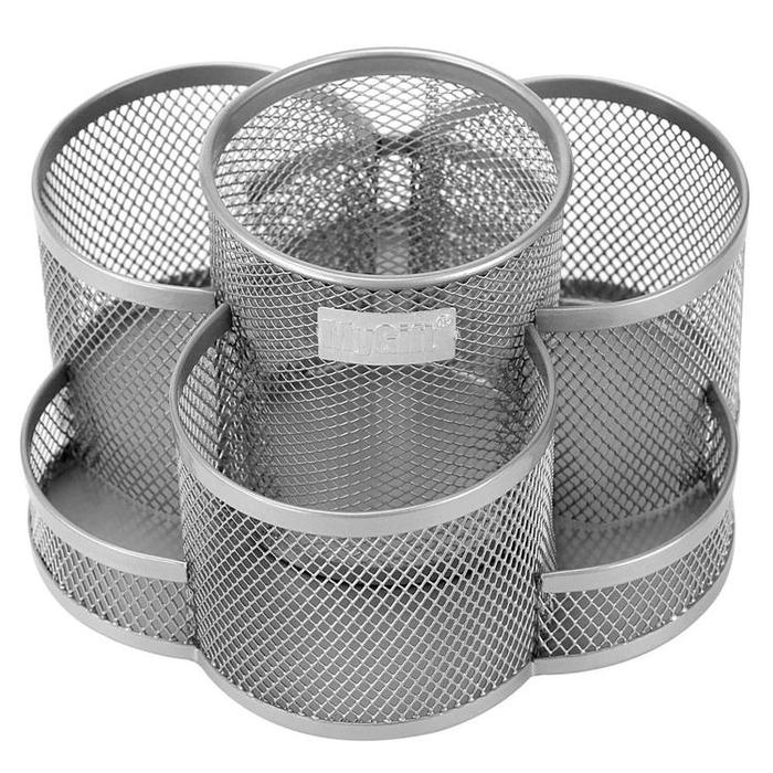 Rotating Mesh Metal 7 Compartment Desktop Office Supplies Storage Organizer Caddy, Silver - MyGift Enterprise LLC