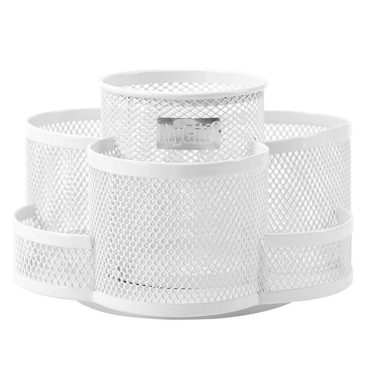 Rotating Mesh Metal 7 Compartment Desktop Office Supplies Storage Organizer Caddy, White - MyGift Enterprise LLC