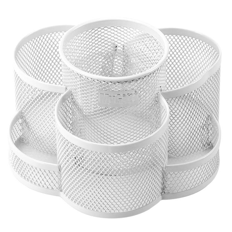 Rotating Mesh Metal 7 Compartment Desktop Office Supplies Storage Organizer Caddy, White - MyGift Enterprise LLC