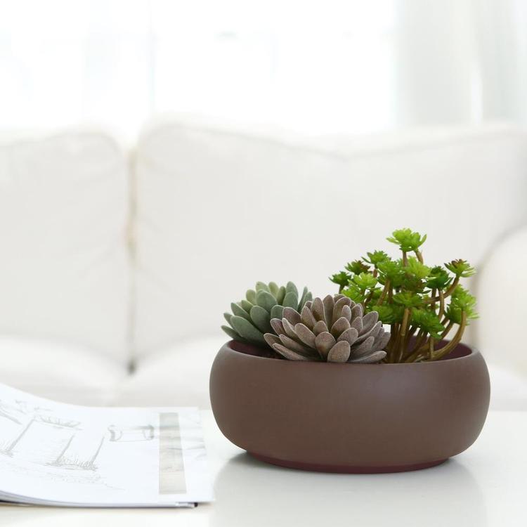 Modern Unglazed Round Ceramic Succulent Planter Pot with Brown Matte Finish - MyGift Enterprise LLC