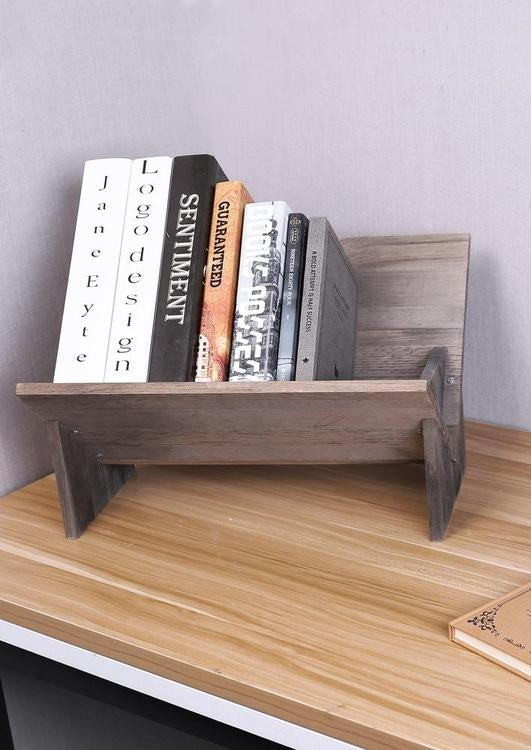 Rustic Barnwood Gray Tilted Desktop Bookshelf - MyGift Enterprise LLC