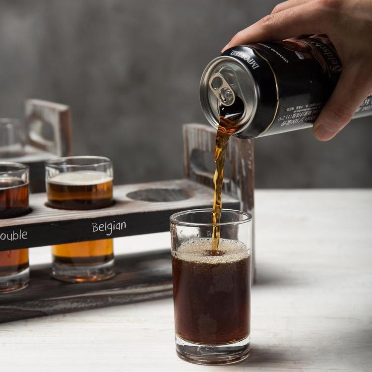 Set of 2 Torched Wood Beer Flight Serving Caddies with Chalkboard Panels & 4 Tasting Glasses - MyGift Enterprise LLC