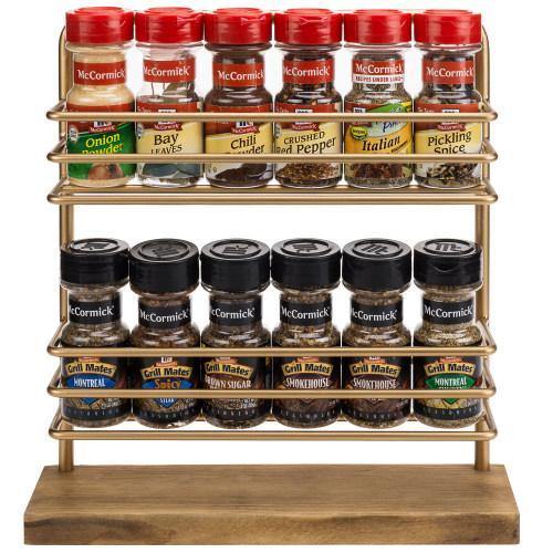 Rustic Brass Tone Metal & Burnt Wood Spice Rack - MyGift