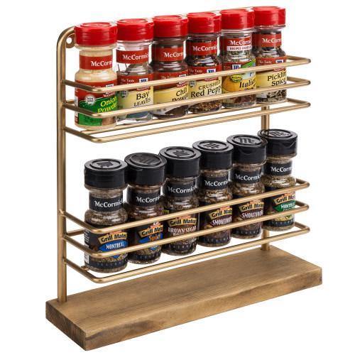 Rustic Brass Tone Metal & Burnt Wood Spice Rack - MyGift
