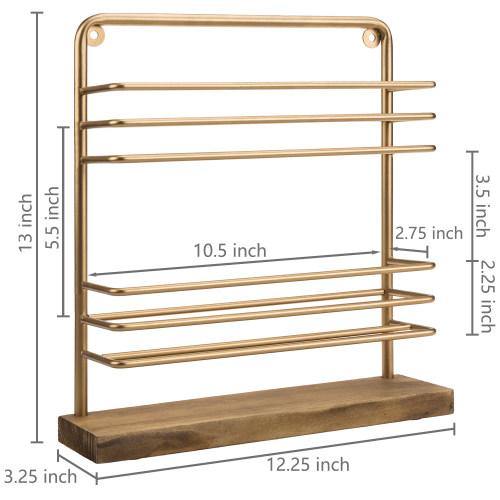 Rustic Brass Tone Metal & Burnt Wood Spice Rack - MyGift