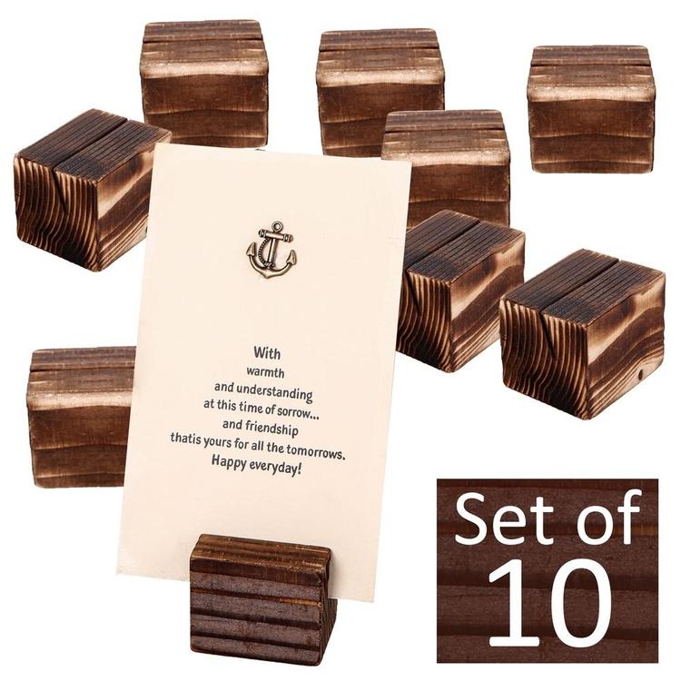 Rustic Brown Wood 2 Inch Place Card Holders, Table Number Stands, Set of 10 - MyGift Enterprise LLC