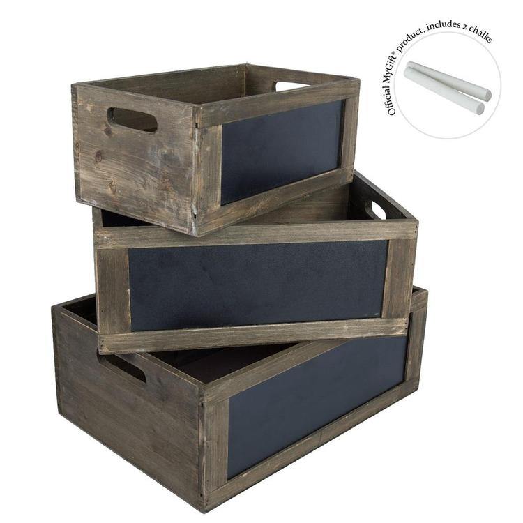 Brown Wood Nesting Storage Crates with Chalkboard Panel - MyGift