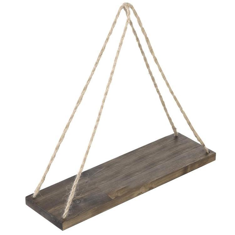 Rustic Brown Wood Rope-Hanging Swing Wall Shelves, Set of 4 - MyGift
