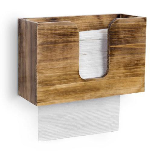 Rustic Burnt Solid Wood Wall Mounted Paper Towel Dispenser - MyGift