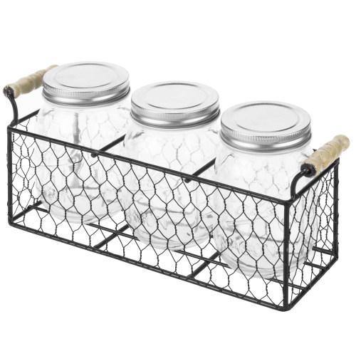 Rustic Chicken Wire Condiment/Utensil Caddy with Mason Jars - MyGift