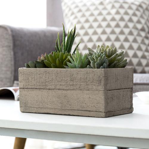 Rustic Crate Style Concrete Succulent Planter Box, Rectangular - MyGift