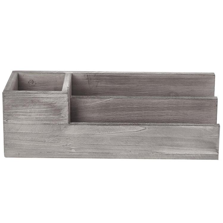 2-Slot Rustic Whitewashed Gray Wood Desktop Office Supply Organizer - MyGift Enterprise LLC