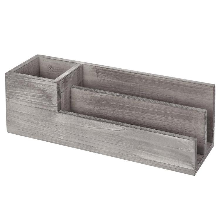 2-Slot Rustic Whitewashed Gray Wood Desktop Office Supply Organizer - MyGift Enterprise LLC