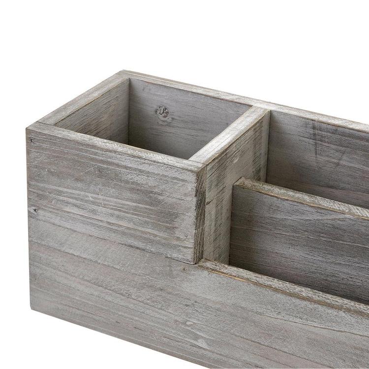 2-Slot Rustic Whitewashed Gray Wood Desktop Office Supply Organizer - MyGift Enterprise LLC