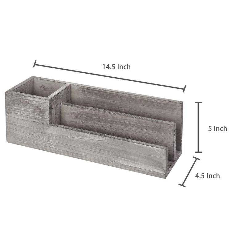 2-Slot Rustic Whitewashed Gray Wood Desktop Office Supply Organizer - MyGift Enterprise LLC