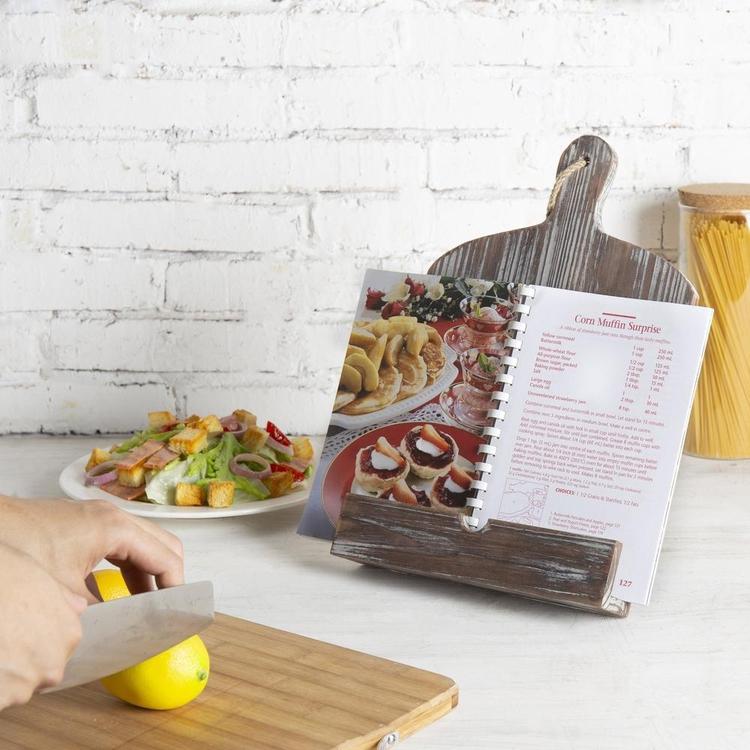 Rustic Farmhouse Torched Wood Cookbook iPad Holder with Kickstand - MyGift Enterprise LLC