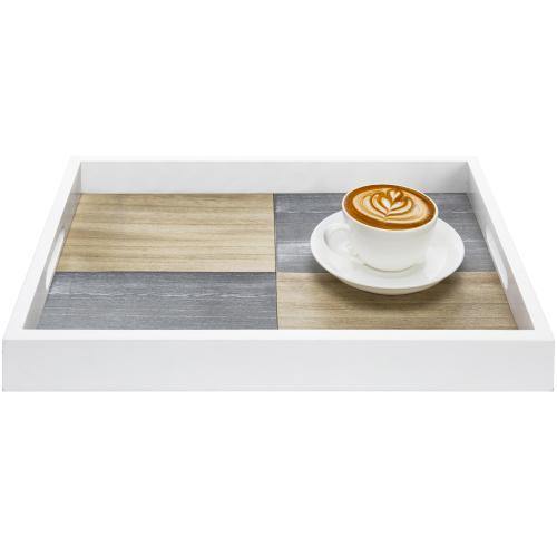 Rustic Gray and Brown Wood 16-Inch Serving Tray with White Rim - MyGift