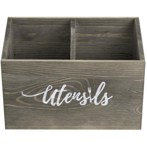 Rustic Gray Solid Wood Utensils Organizer - MyGift