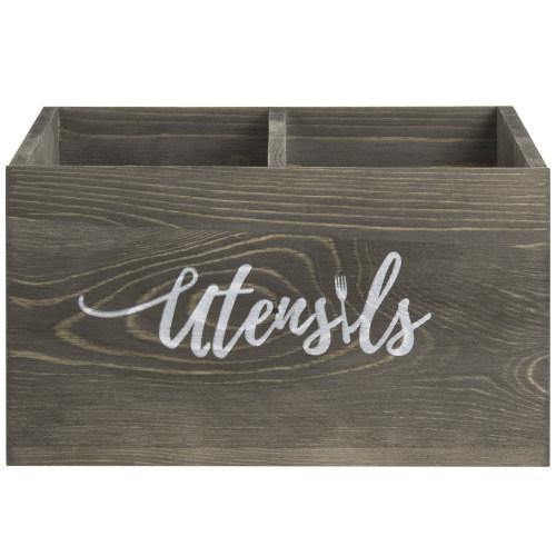 Rustic Gray Solid Wood Utensils Organizer - MyGift