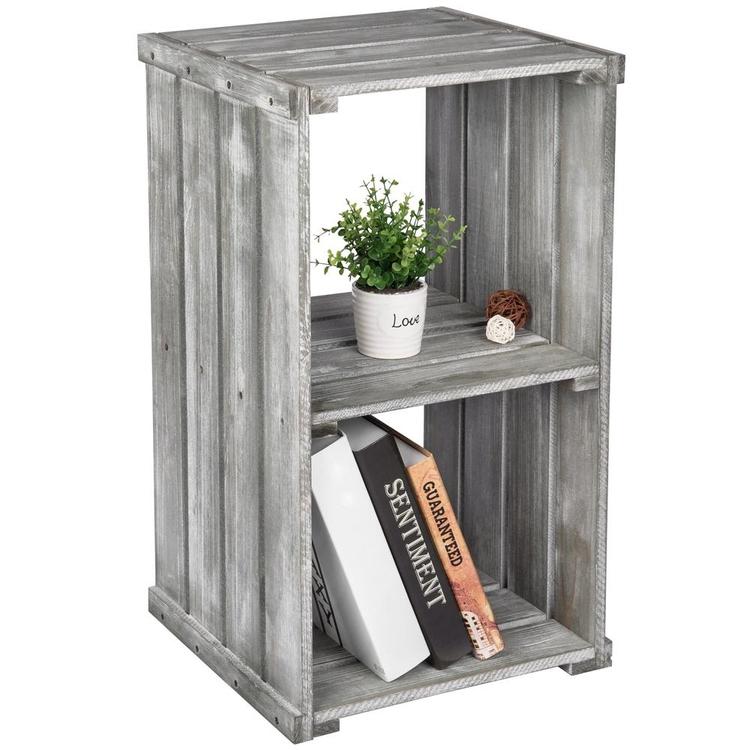 2 Tier Dark Gray Wood Crate Design Storage Shelf Organizer Cubby - MyGift Enterprise LLC