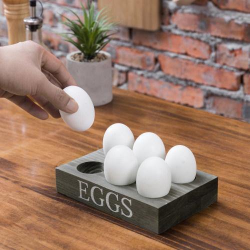 Rustic Gray Wood Egg Tray for 6 Eggs - MyGift