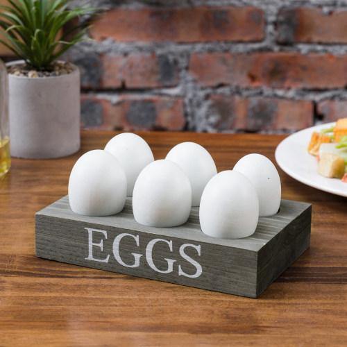 Rustic Gray Wood Egg Tray for 6 Eggs - MyGift