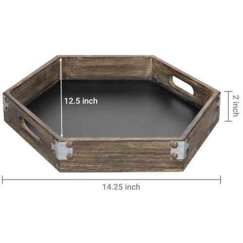 Rustic Gray Wood Hexagon Serving Tray with Chalkboard Surface & Metal Accents - MyGift