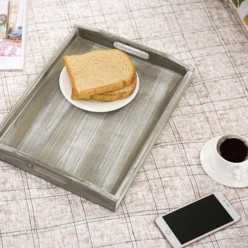 Rustic Gray Wood Serving Tray with Handles - MyGift