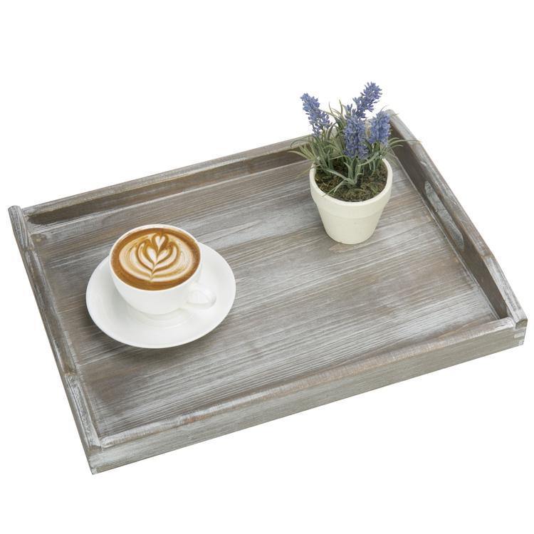 Rustic Gray Wood Serving Tray with Handles - MyGift