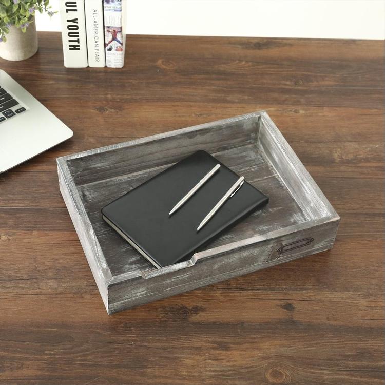 Rustic Gray Wooden Stackable Office Desktop Drawer-Style Document & Paper Storage Tray - MyGift Enterprise LLC