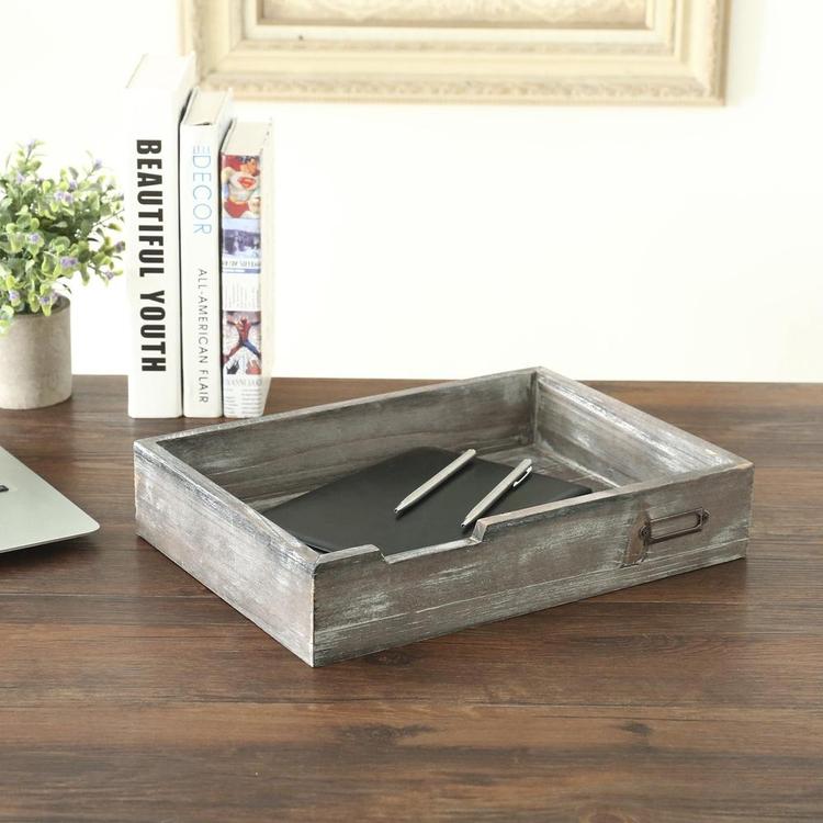 Rustic Gray Wooden Stackable Office Desktop Drawer-Style Document & Paper Storage Tray - MyGift Enterprise LLC