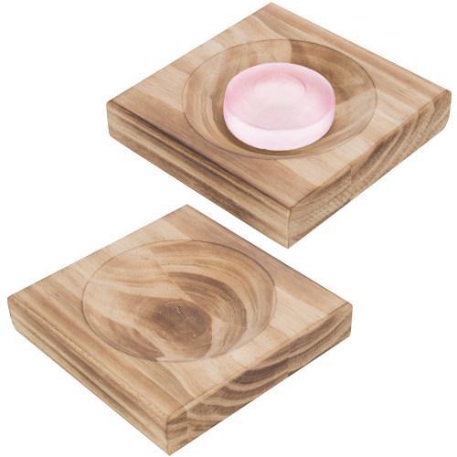 Rustic Light Brown Artisan Style Wood Soap Dish, Set of 2 - MyGift