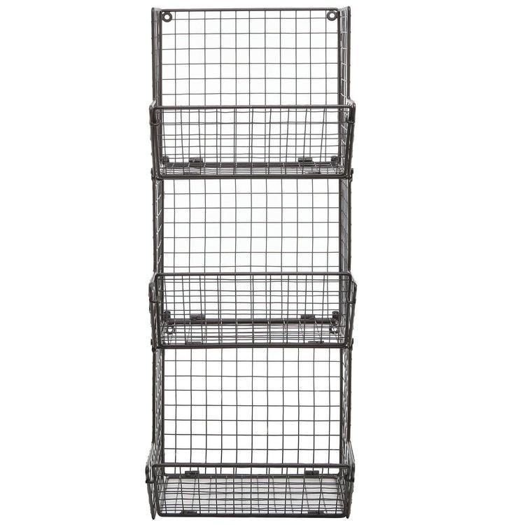 Rustic Metal Wire Basket Rack, Brown - MyGift