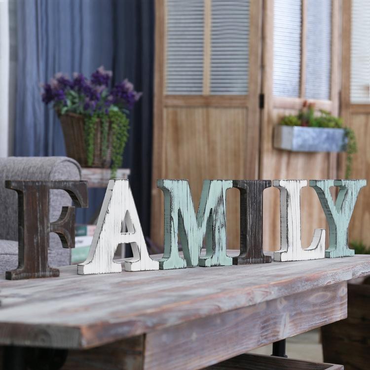 Rustic Multicolor Wood Tabletop FAMILY Letters Sign – MyGift