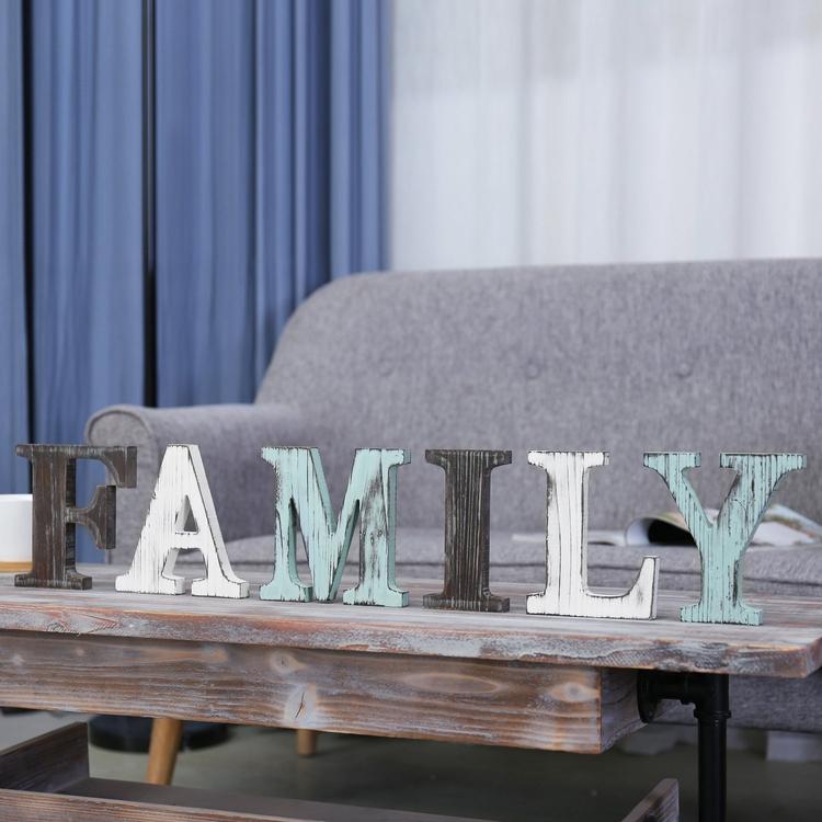 Rustic Multicolor Wood Tabletop FAMILY Letters Sign