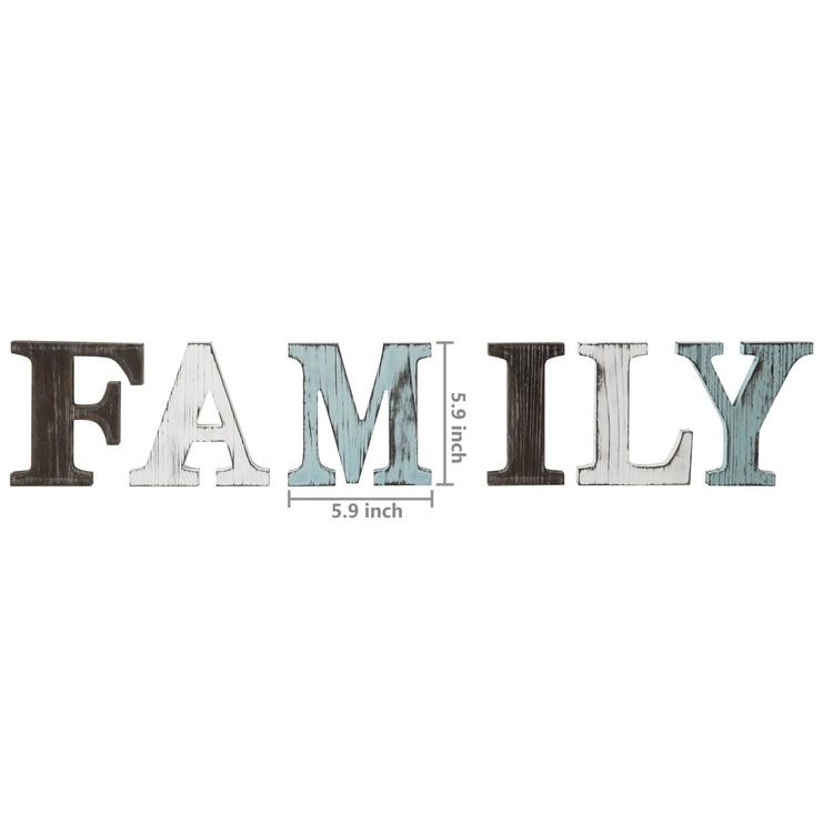 Rustic Multicolor Wood Tabletop FAMILY Letters Sign