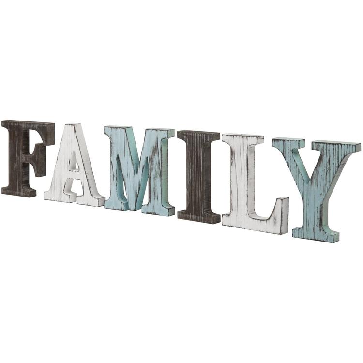 Rustic Multicolor Wood Tabletop FAMILY Letters Sign