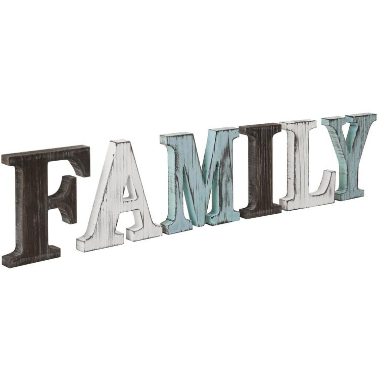 Rustic Multicolor Wood Tabletop FAMILY Letters Sign