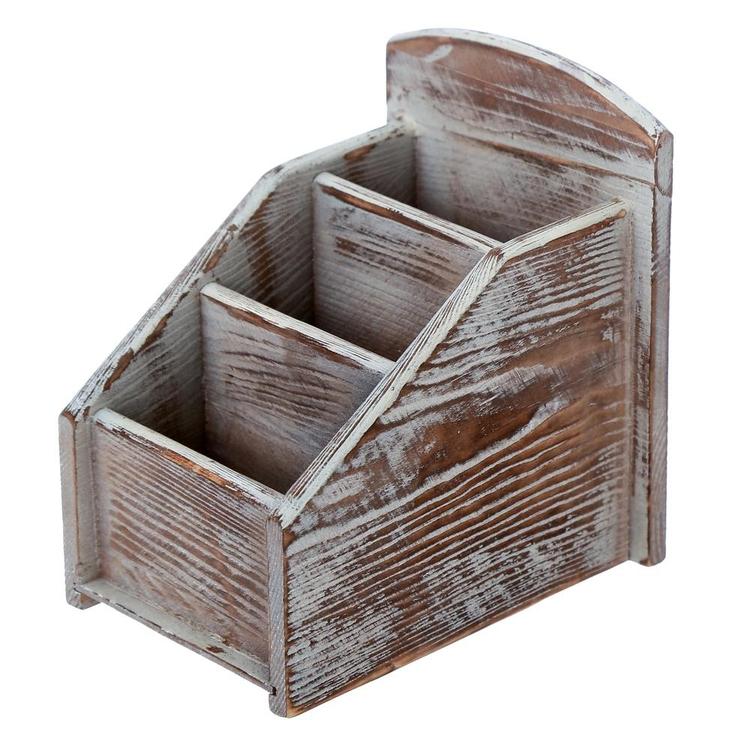 3 Slot Rustic Wood Remote Control Caddy / Office Supply Storage Rack, Brown - MyGift Enterprise LLC